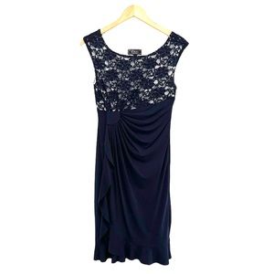 Navy Blue Sparkle Lace Ruffle Cocktail Dress